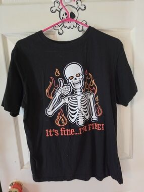Black Skeleton Graphic Tee - "It's Fine... I'm Fine!"